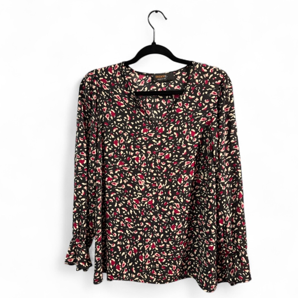Renee C Black‎ Floral Print Long Sleeve Blouse Top